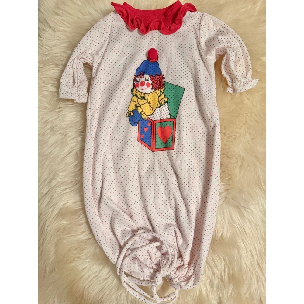 Vintage 70s 80s Newborn Sleep Sack 0-3m Her Majesty Clown Polka Dot Jack in Box